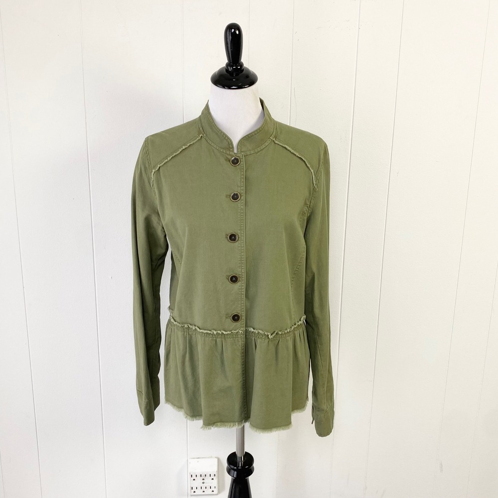 Caslon Olive Green Peplum Utility Jacket Mandarin Collar Medium Lightweight Fall